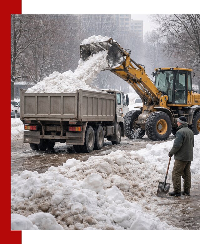 Вывоз снега грузовой техникой в Южно-Сахалинске оперативно и чисто