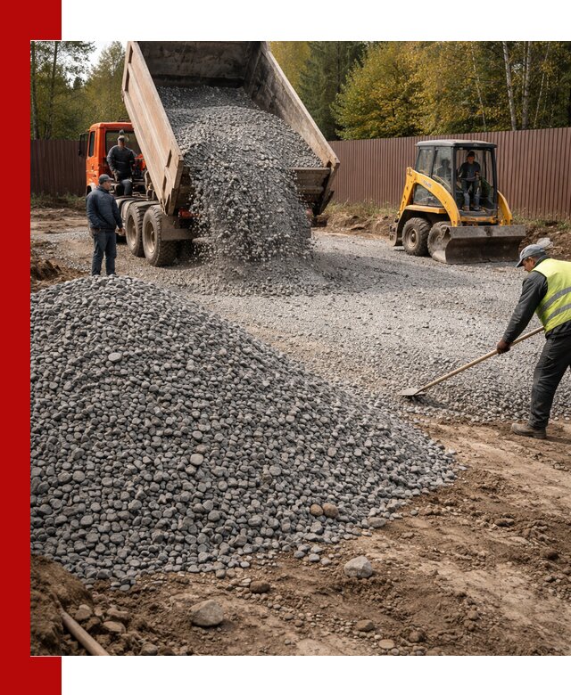 Отсыпка участка щебнем с доставкой и уплотнением в Южно-Сахалинске